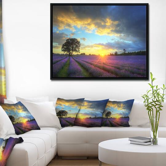 Designart - Stunning Sunset over Lavender Fields